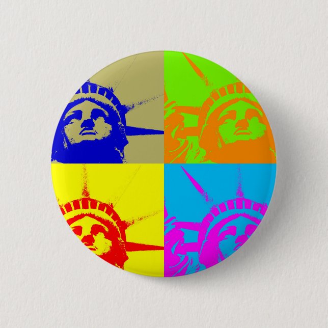 4 Colour Pop Art Lady Liberty 6 Cm Round Badge (Front)
