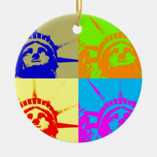 4 Colour Pop Art Lady Liberty Ceramic Tree Decoration