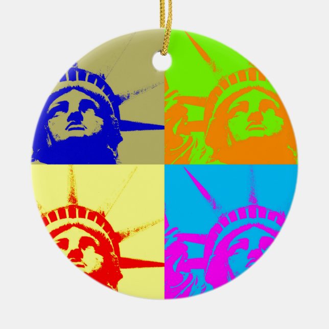 4 Colour Pop Art Lady Liberty Ceramic Tree Decoration (Front)