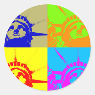 4 Colour Pop Art Lady Liberty Classic Round Sticker