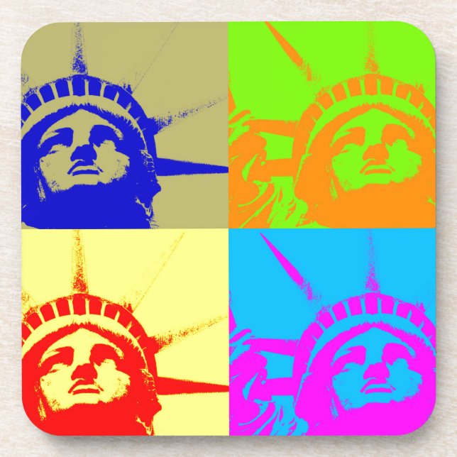 4 Colour Pop Art Lady Liberty Coaster (Front)