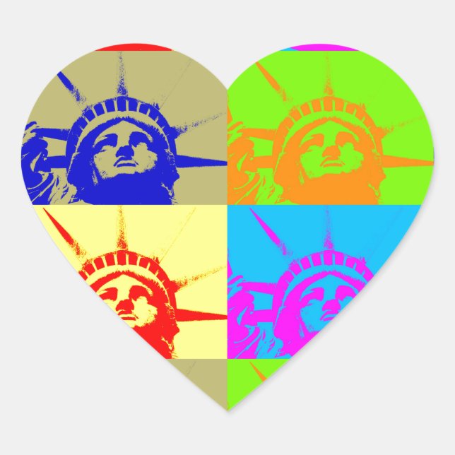 4 Colour Pop Art Lady Liberty Heart Sticker (Front)
