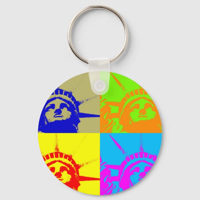 4 Colour Pop Art Lady Liberty Key Ring (Front)