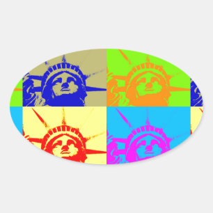 4 Colour Pop Art Lady Liberty Oval Sticker