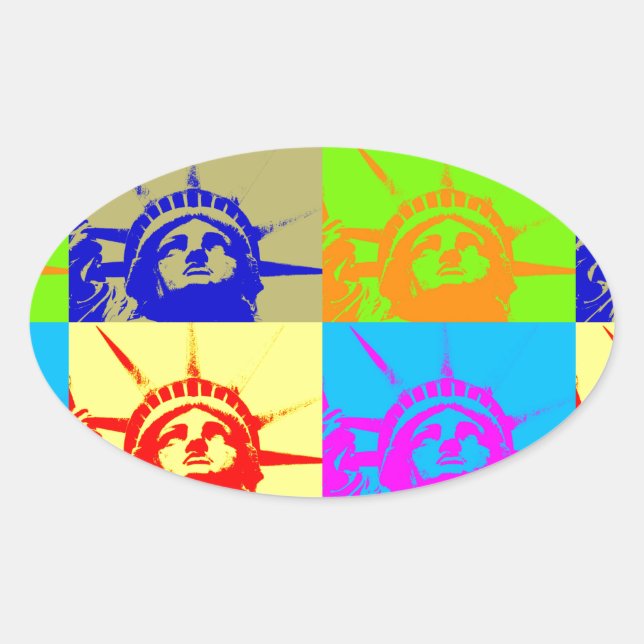 4 Colour Pop Art Lady Liberty Oval Sticker (Front)
