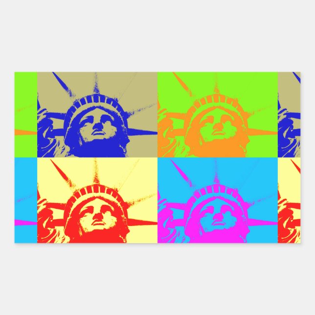 4 Colour Pop Art Lady Liberty Rectangular Sticker (Front)