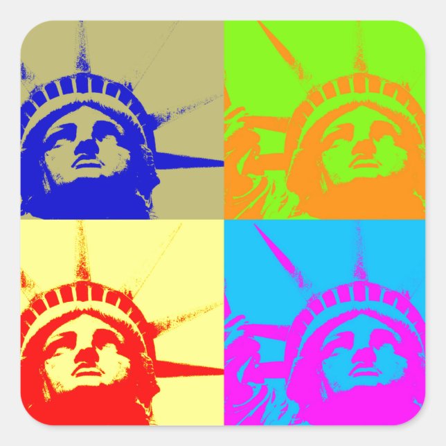 4 Colour Pop Art Lady Liberty Square Sticker (Front)