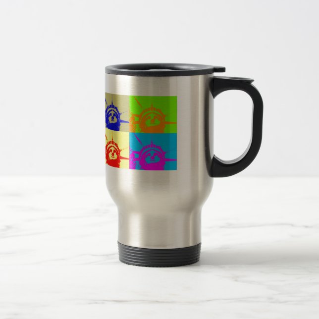 4 Colour Pop Art Lady Liberty Travel Mug (Right)
