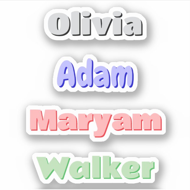 4 Colourful Retro Kids | Custom Name Stickers (Front)