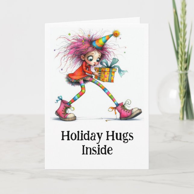 **4 Colourful Whimsical Christmas Girl Gift AP97  Thank You Card (Front)
