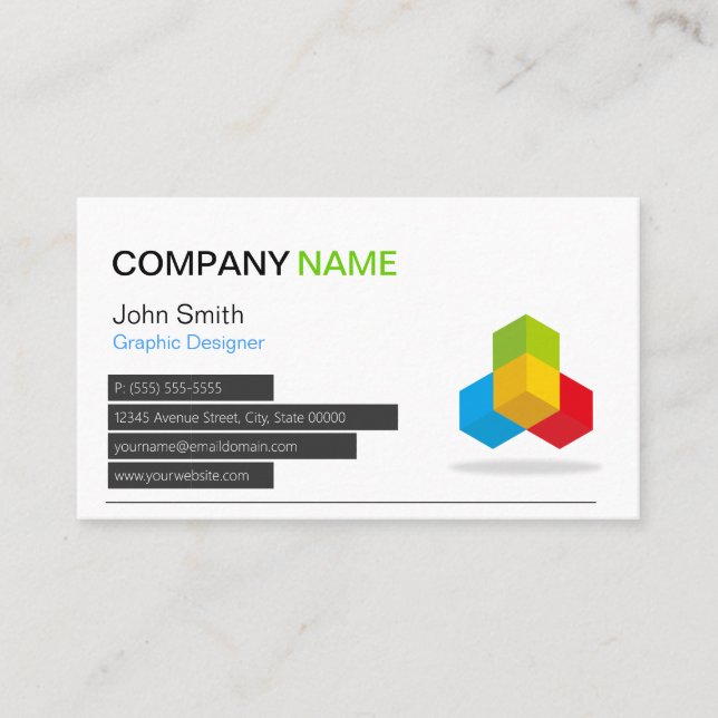 4 Colours Green Blue Yellow Red - Modern Cube Logo Business Card (Front)