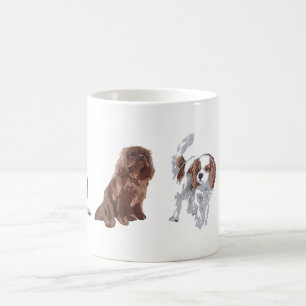 4 colours of Cavalier King Charles Spaniels. Mug