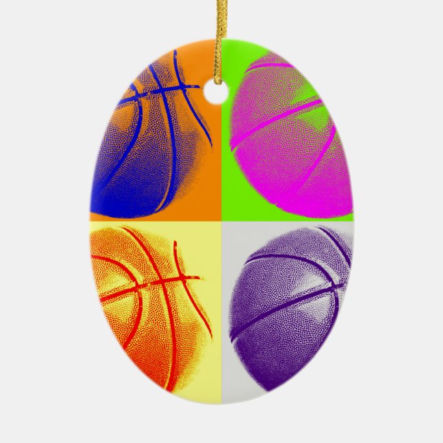 4 Colours Pop Art Basketball Ceramic Tree Decoration (Front)