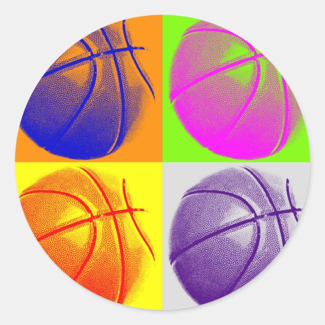 4 Colours Pop Art Basketball Classic Round Sticker (Front)