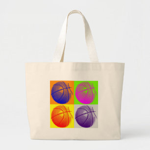 4 Colours Pop Art Basketball Large Tote Bag