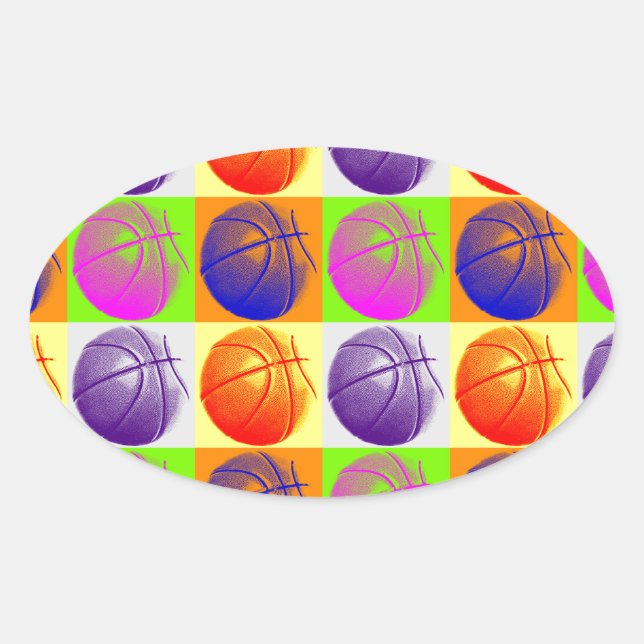 4 Colours Pop Art Basketball Oval Sticker (Front)