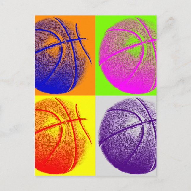 4 Colours Pop Art Basketball Postcard (Front)