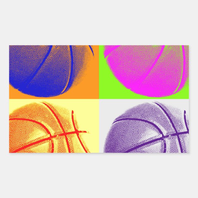 4 Colours Pop Art Basketball Rectangular Sticker (Front)
