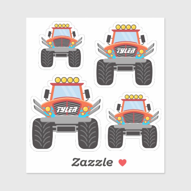 4 Cool Red Monster Trucks, DIY Name (Sheet)