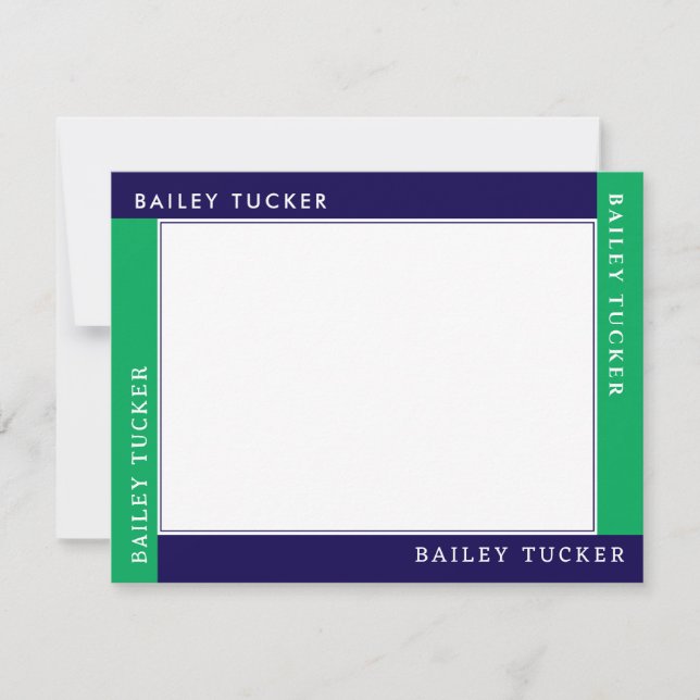 4 Corner Name Blue Green Border Stationery Card (Front)