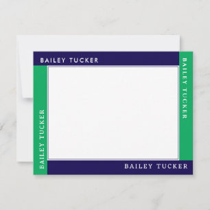 4 Corner Name Blue Green Border Stationery Card