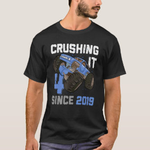 4 Crushing It Since 2019 Monster Truck 4th Birthda T-Shirt