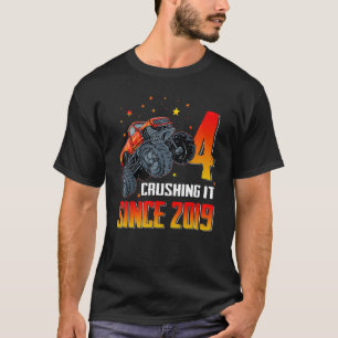 4 Crushing It Since 2019 Monster Truck 4th Birthda T-Shirt