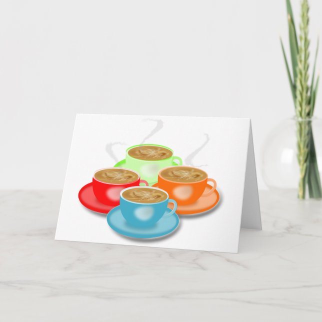 4 Cups of Coffee Greeting Cards (Front)