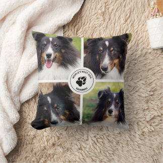 4 Custom Pet Photos Collage Template & Text Cushion