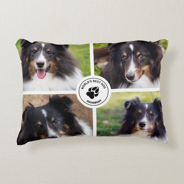 4 Custom Pet Photos Collage Template & Text Decorative Cushion (Front)