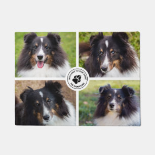 4 Custom Pet Photos Collage Template & Text Doormat