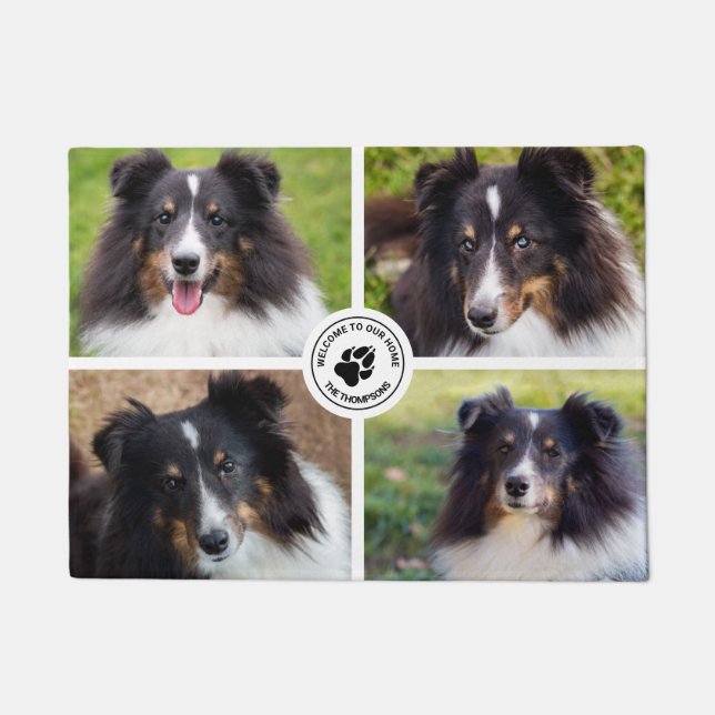 4 Custom Pet Photos Collage Template & Text Doormat (Front)