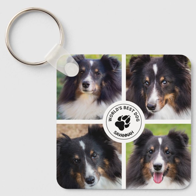 4 Custom Pet Photos Collage Template & Text Key Ring (Front)