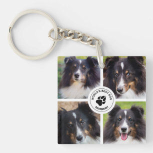 4 Custom Pet Photos Collage Template & Text Key Ring