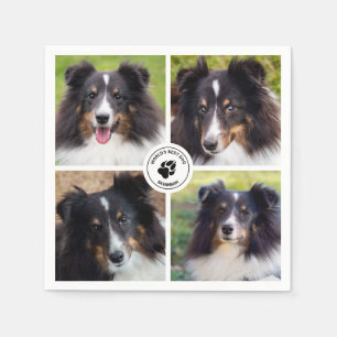4 Custom Pet Photos Collage Template & Text Napkin