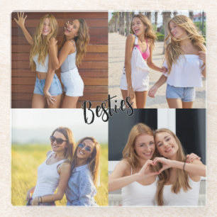 4 Custom Photo Besties Best Friends Glass Coaster