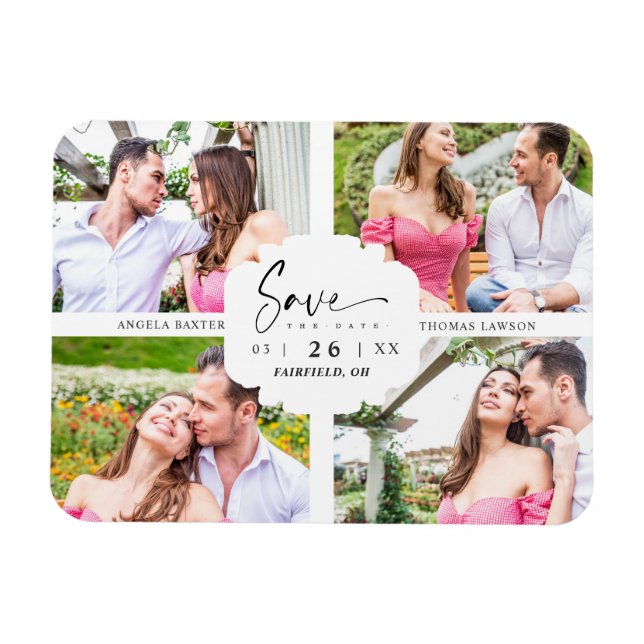 4 Custom Photos Minimalist Modern Collage Wedding Magnet (Horizontal)