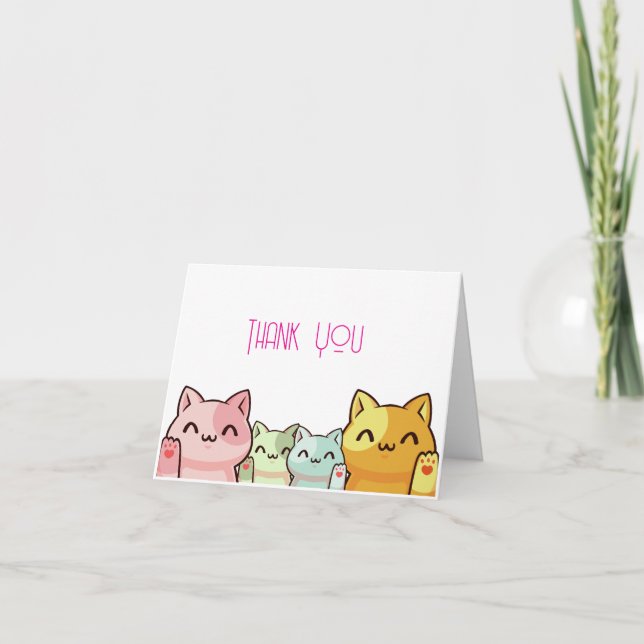 4 Cute Cats Thank You Card  (Front)