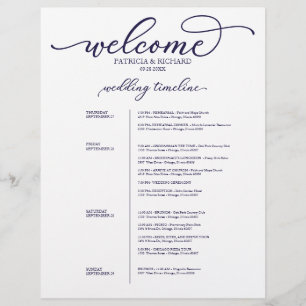 4 Days Wedding Itinerary Navy Blue Script