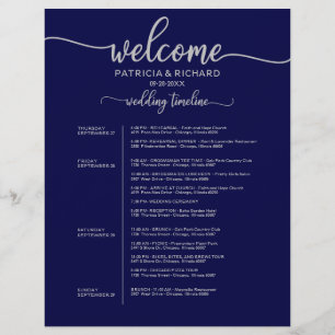 4 Days Wedding Itinerary Timeline Navy Blue Silver