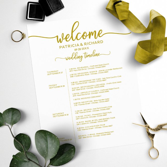 4 Days Wedding Weekend Itinerary Gold Timeline (Creator Uploaded)
