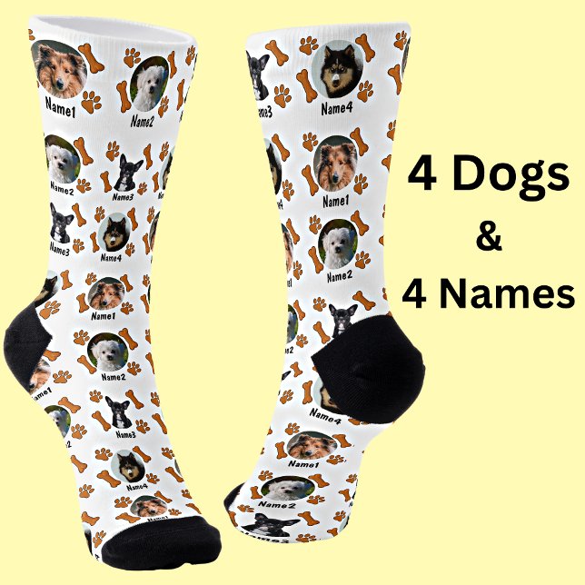 4 Dog Photos & 4 Names + Bones & Paw Prints White Socks (Creator Uploaded)