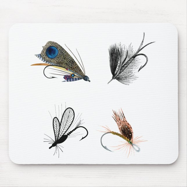 4 Dry Fishing Flies. Outdoorsmen Sportsmen Mouse Mat (Front)