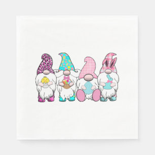 4 Easter Gnomes Pastel Spring Bunny Ears Gingham R Napkin