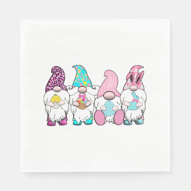 4 Easter Gnomes Pastel Spring Bunny Ears Gingham R Napkin (Front)