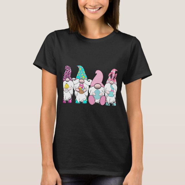4 Easter Gnomes Pastel Spring Bunny Ears Gingham R T-Shirt (Front)