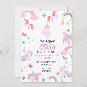 4 ever magical, Unicorn Birthday, Rainbows  Invitation