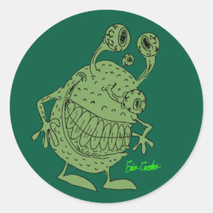 4 eyed green alien monster all green classic round sticker