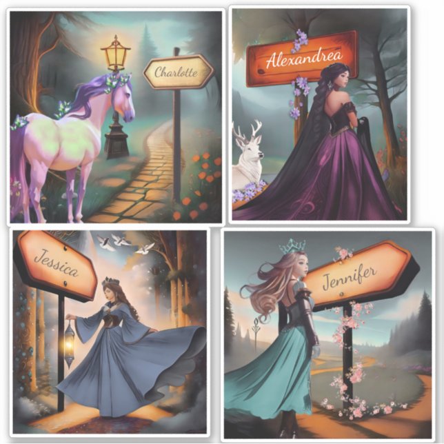 4 Fairytale Watercolor Vinyl Stickers (Front)