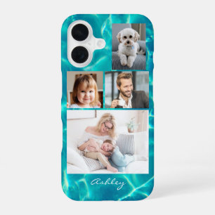 4 Family or Friends Photos, Script Name on Water iPhone 16 Case
